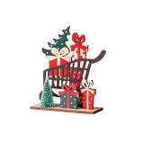 Christmas Wooden Crafts Plate Painted Shopping Cart and Gift Box Christmas Ornament