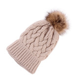 Baby Woolen Knitted Twist Hat with Plush Ball Outdoor Winter Warm Hat