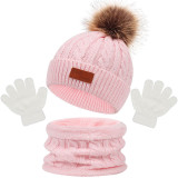 Kids 3 Pieces Woolen Knitted Hat Scarf and Gloves Set Outdoor Winter Warm Hat