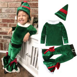 Christmas Red And Green Vintage Long Sleeve Flare Bottom Velvet Santa Costume Cosplay Set