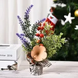 Christmas Artificial Handwork Flowers with Pine Wooden Plate Christmas Decoration Ornament