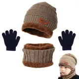 Kids 3 Pieces Plush Hat Gloves and Scarf Winter Warm Hat Set