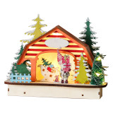 LED Light Up Christmas Wooden Crafts House with Xmas Tree and Wreath Christmas Ornament