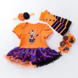 My 1st Halloween Print Pumpkin Skull Patterns Printed Dress Four Piece Set