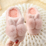 Toddler Kids Cartoon Bunny Cotton Fleece Winter Slipper Warm Home Non-slip Furry Shoes