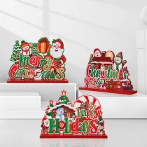 Happy Holiday and Merry Christmas 3 Pieces Wooden Crafts Plate Christmas Ornament