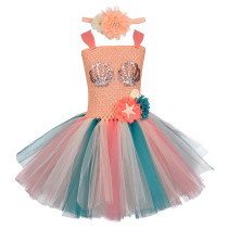 2 PCS Mermaid Ariel Princess Sleeveless Elegant Princess Costume Halloween Cospaly Girl Dress
