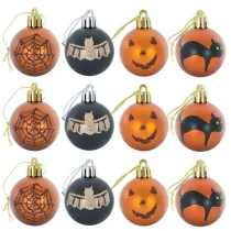 Happy 12 Pieces 6cm Halloween Spider and Pumpkin Printed Matte Hanging Ornaments Balls Halloween Decoration