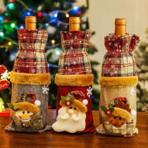 Christmas Santa and Snowman Red Plaids Wine Cover Bag Christmas Home Decor