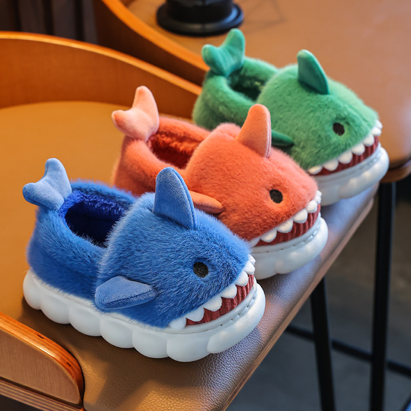 Toddler Kids Cartoon Shark Cotton Home Winter Warm Furry Shoes