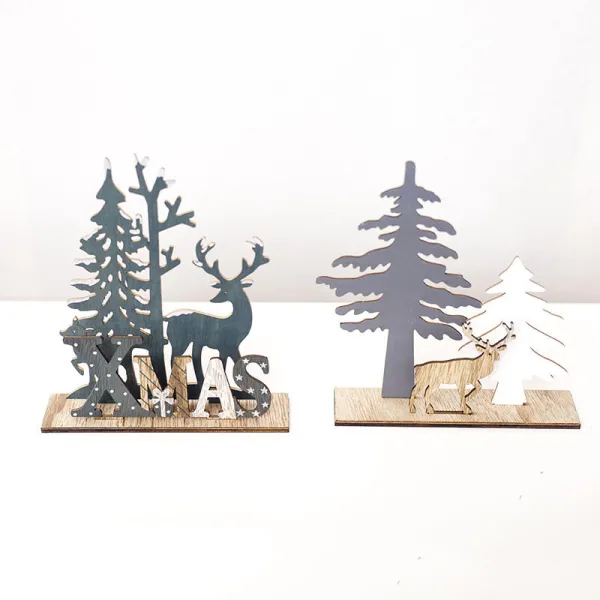 Christmas Tree and Reindeer Handmade Wooden Crafts Plate Christmas Home Ornament Decoration