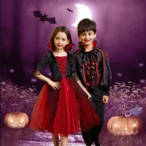 Vampire Princess Full-Length Straight Tutu Dress Set Costume Halloween Cospaly Carnival Party Girls Dress