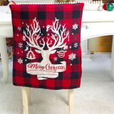 Christmas Red Plaid Christmas Tree and Reindeer Woven Chair Cover Christmas Home Decor