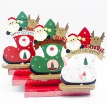 Christmas Big Santa Claus and Deer Wooden Socks Christmas Home Ornament Decoration
