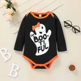 Baby Boo Ghost Patterns Printed Romper Trousers Headdress Three Piece Suit