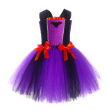 Purple Bat Witch Costume Halloween Cospaly Carnival Party Toddler Girls Tutu Dress With Headband