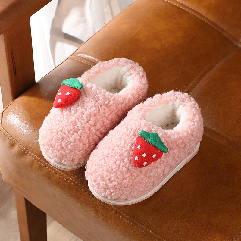 Toddler Kids Cartoon Fruits Strawberry Cotton Winter Slipper Warm Home Non-slip Avocado Furry Shoes