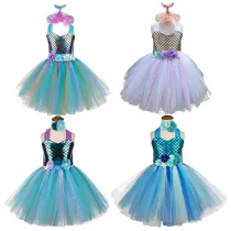 Mermaid Ariel Princess Sleeveless Mesh Dress Party Dress Tutu Dress Dream Outfit