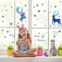 Christmas 5 Pieces Blue Reindeer and Snowflake Window Mural Sticker Christmas Decor