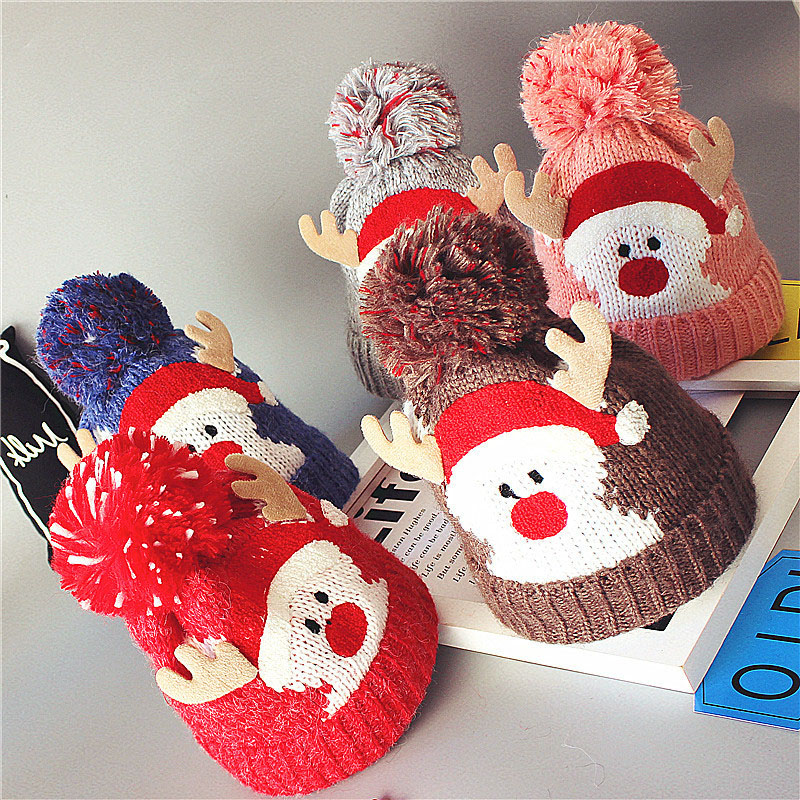 Baby Christmas Wool Hat Christmas Deer and Santa Winter Warm Hat