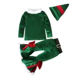 Christmas Red And Green Vintage Long Sleeve Flare Bottom Velvet Santa Costume Cosplay Set