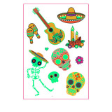 Happy Halloween and Mexico Day of the Dead Luminous Ghost and Skeleton Tattoo Stickers