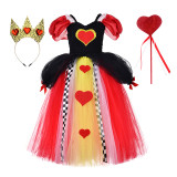 Alice Wonderland Queen Of Hearts Costume Halloween Cospaly Carnival Party Tutu Dress With Headband