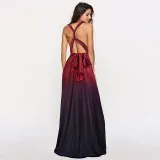 Women Sling Sleeveless V-Neck Gradient Swing Dress Backless Maxi Dress