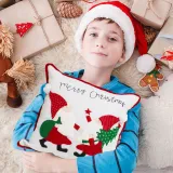 Merry Christmas Gnome Embroidery Pillowcase Christmas Home Decoration