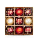 Merry Christmas 9 Pieces 6cm Flower and Stars Painted Christmas Tree Ornaments Hanging Balls Decoration