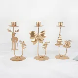 Christmas Metal Santa Claus and Bowknot Candlestick Christmas Home Ornament Decoration
