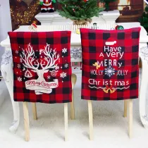 Christmas Red Plaid Christmas Tree and Reindeer Woven Chair Cover Christmas Home Decor
