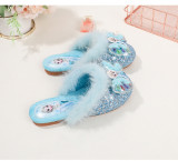 Toddler Kids Cartoon Princess Crystal Winter Slipper Warm Fleece Sparkling Wrap Toe Shoes