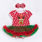 Christmas Tree Santa Deer Snowflake Printed Tutu Dress With Headdress Two Piece Set