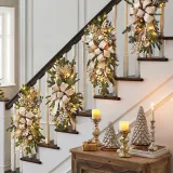 Christmas Door Wreath Decoration with Ribbon Bowknot and Xmas Balls Christmas Home Decoration