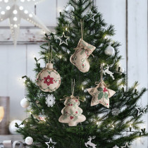 Christmas 4 Pieces Socks and Xmas Trees Christmas Linen Decoration Ornament