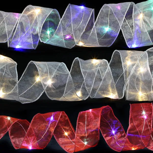 Merry Christmas 10m LED Light Up Christmas Tree Mesh Ribbon Christmas Party Decoration