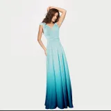 Women Sling Sleeveless V-Neck Gradient Swing Dress Backless Maxi Dress