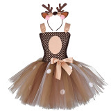 Elk Costume Halloween Cospaly Carnival Party Toddler Girls Tutu Dress With Rose Headband