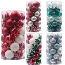 Merry Christmas 30 Pieces 6cm Red and Green Painted Christmas Tree Ornaments Hanging Balls Decoration