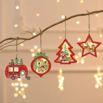 Christmas 4 Pieces Santa Claus and Christmas Bus Ornament Decoration