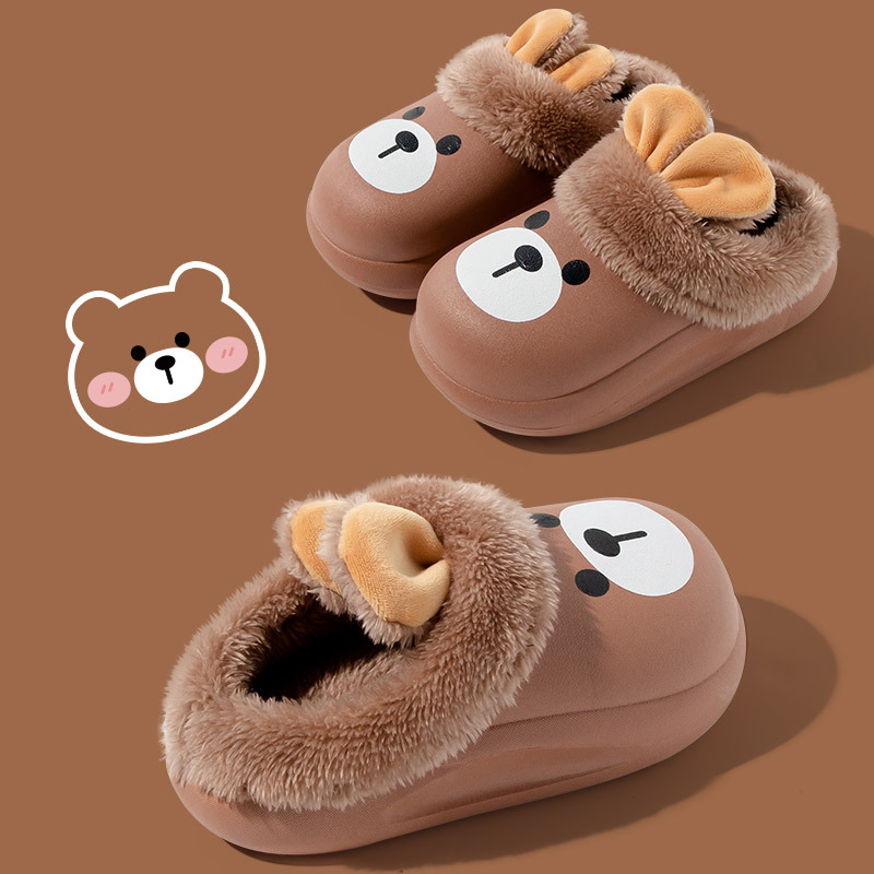 Toddler Kids Cartoon Bear Cotton Winter Waterproof Slipper Warm Home Shoes