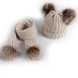 Baby 2 Pieces Knitted Plush Hat and Scarf Outdoor Winter Warm Hat