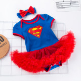 Superman Star Blue Red Pink Tutu Dress With Headdress Two Piece Set