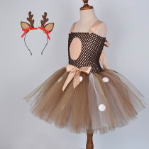 Elk Costume Halloween Cospaly Carnival Party Toddler Girls Tutu Dress With Rose Headband