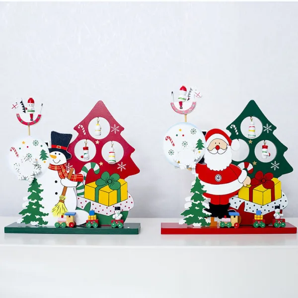 Christmas Santa and Snowman Music Box Wooden Plate Christmas Ornament Decor