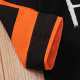 Halloween Zombie Party Orange Black Striped Romper Trousers Hat Three Piece Set