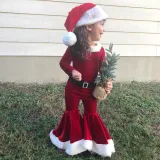 Christmas Red And Green Vintage Long Sleeve Flare Bottom Velvet Santa Costume Cosplay Set