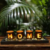 Home Lettter Hollow Out Candlestick Desktop Craft Ornament Resin Figure Statue