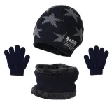 Kids 3 Pieces Plush Hat Gloves and Scarf Winter Warm Hat Set
